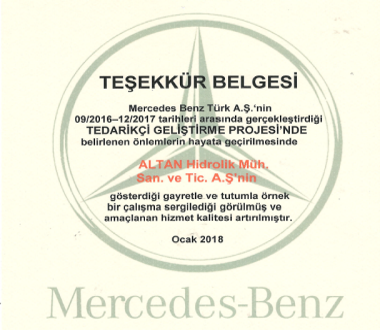 Mercedes-Benz Teşekkür Belgesi